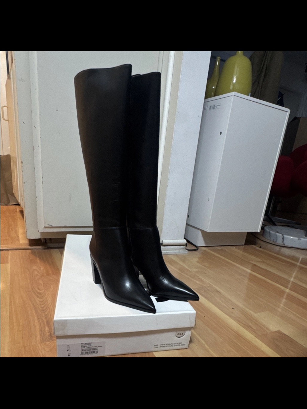 Schutz Black Over-The-Knee Pointed Toe Block Heel Boots